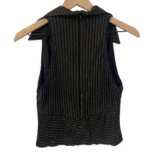 Joseph Ribkoff Trends VTG Black Lurex Pinstripe Black Gold Halter Vest Top Sz 10 - Picture 7 of 7